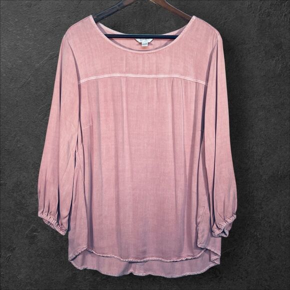 C‎ Est. 1946 Top Women Size 18-20W Pink 100% Rayon Long Sleeve Curved Hem - Picture 1 of 10